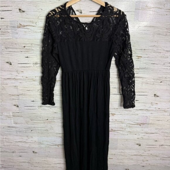 Pink Blush Long Sleeve Lace Black Maxi Maternity Dress Size medium - Picture 1 of 9